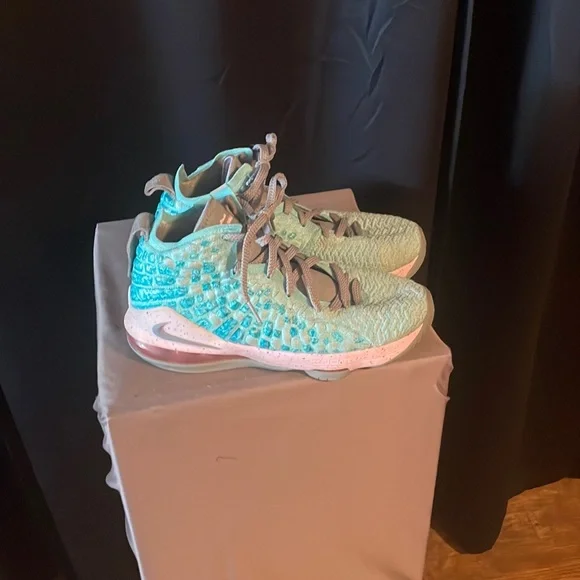 LeBron James Nikes size 1/2 youth teal in color